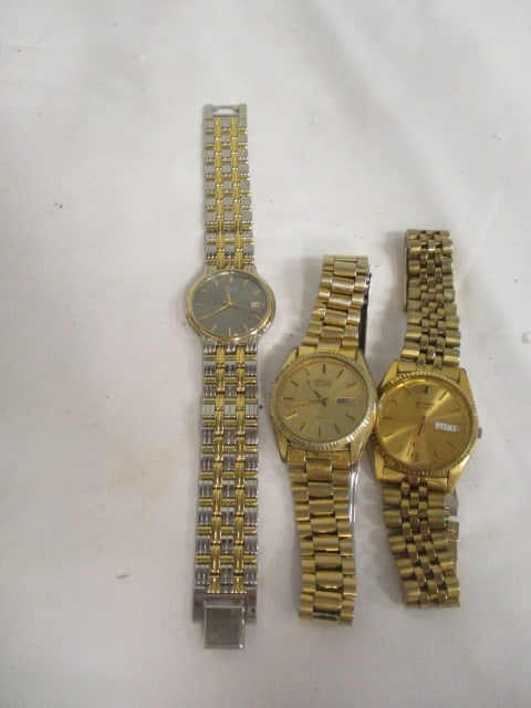 Two Gold Tone Seiko and One Citizens Gold/Silver Tone Men's Calendar Wrist Watches (1 of 5)