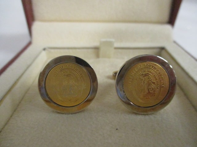 Set of Gold Tone University of South Carolina Cuff Links in Original Box - 2