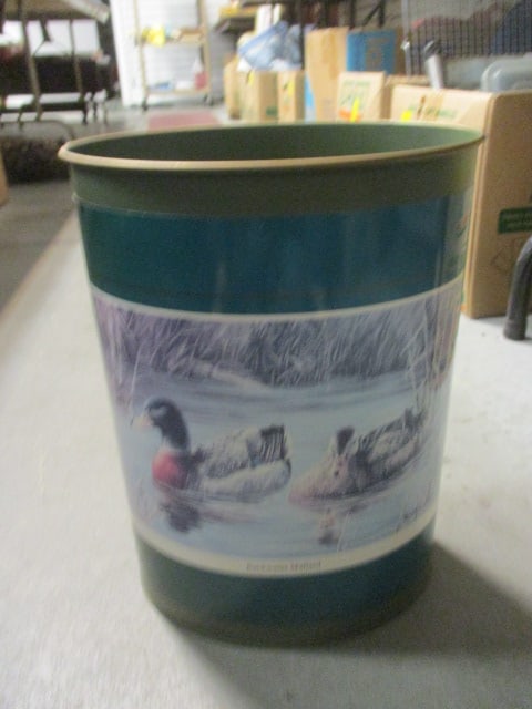 "Backwater Mallard" Decal Metal Waste Can: 10" x 7 1/2" x 13 1/2"