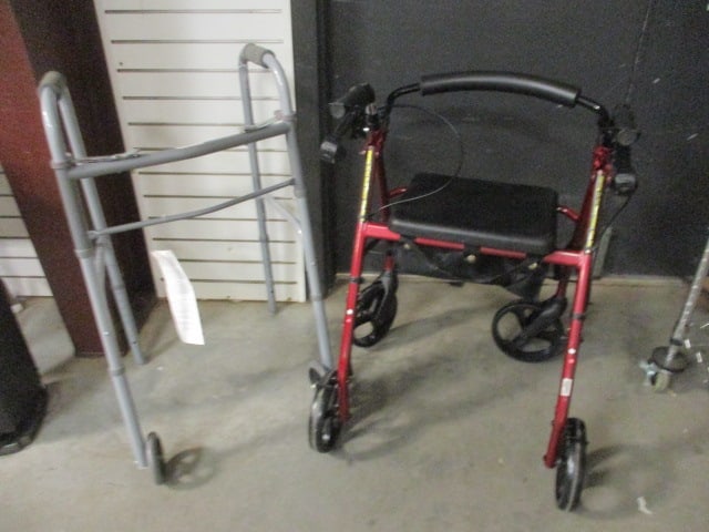 Medline New with Tags 2 Button Folding Walker with Wheels and Folding Rollator: Local Pickup Only