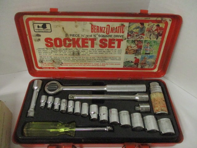 Sears Portable 27-Range Electrical Multi-tester in Original Box, Benz-O-Matic 21 Pc Socket Set, - 2
