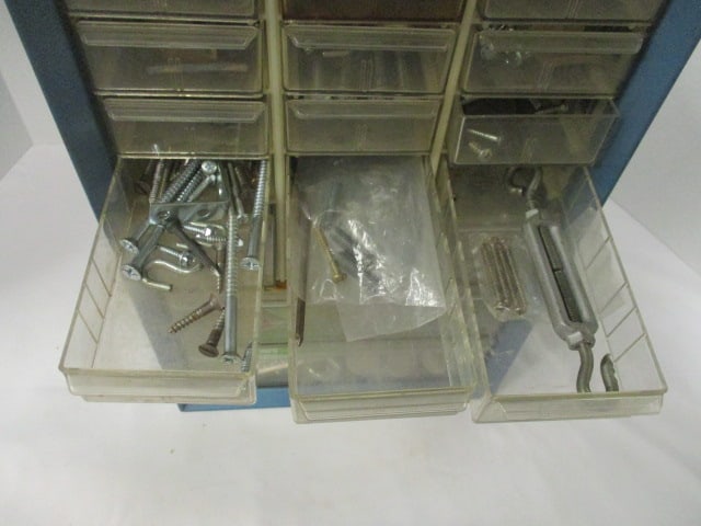 Metal 17 Drawer Fastener Organizer and Contents - 6