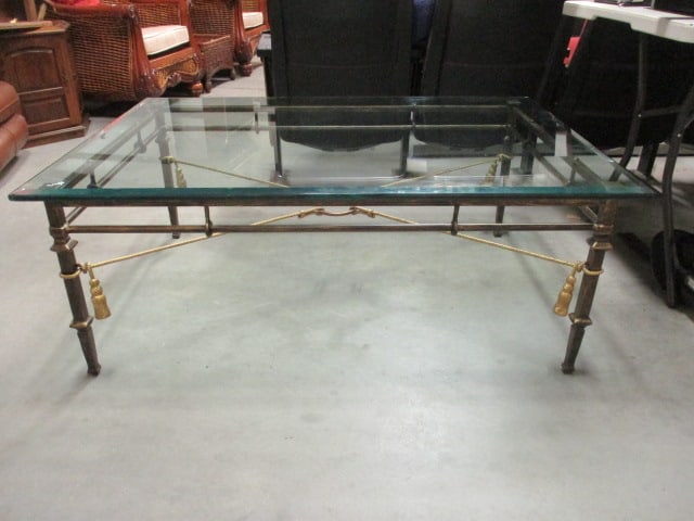 Beveled Glass Top Neoclassical Style Bronzed Iron Coffee Table (1 of 8)