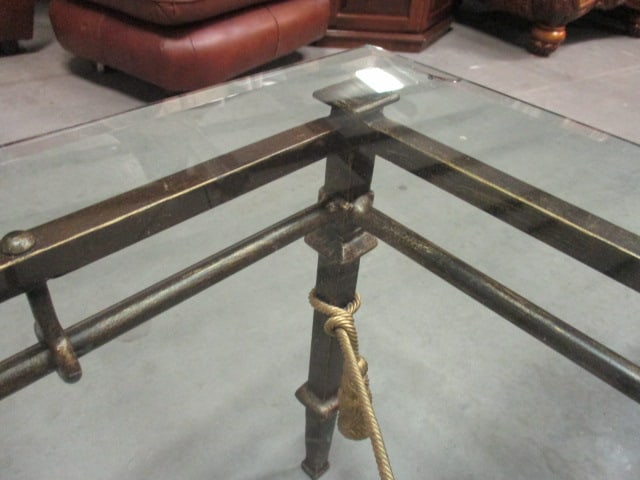 Beveled Glass Top Neoclassical Style Bronzed Iron Coffee Table - 6