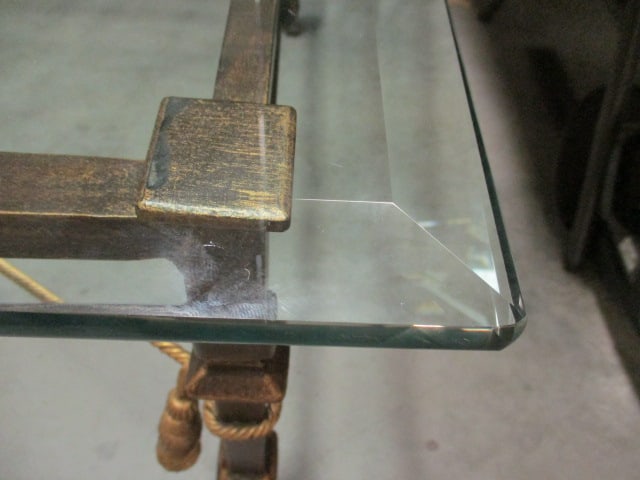 Beveled Glass Top Neoclassical Style Bronzed Iron Coffee Table - 7
