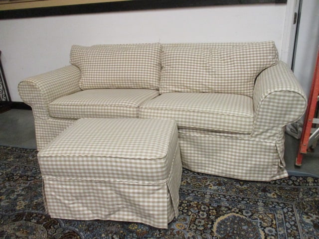 Vanguard Furniture "Per-Snick-E-Ty" Rolled Arm Sofa and Ottoman with Custom Tailored Slip Covers (1 of 13)