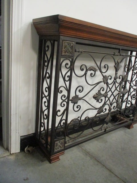Wood Top Wrought Metal Console Foyer Table - 2