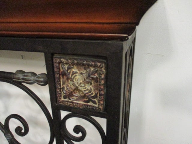 Wood Top Wrought Metal Console Foyer Table - 5