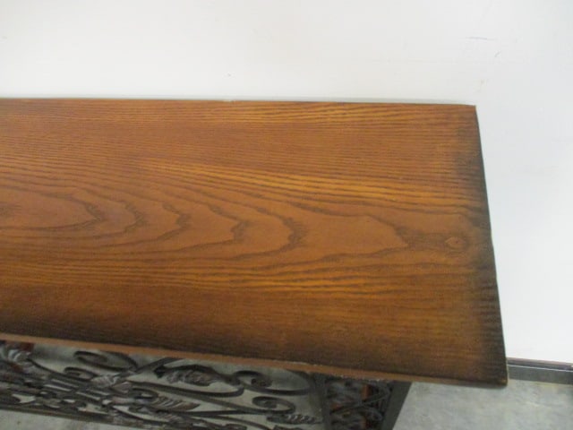 Wood Top Wrought Metal Console Foyer Table - 6
