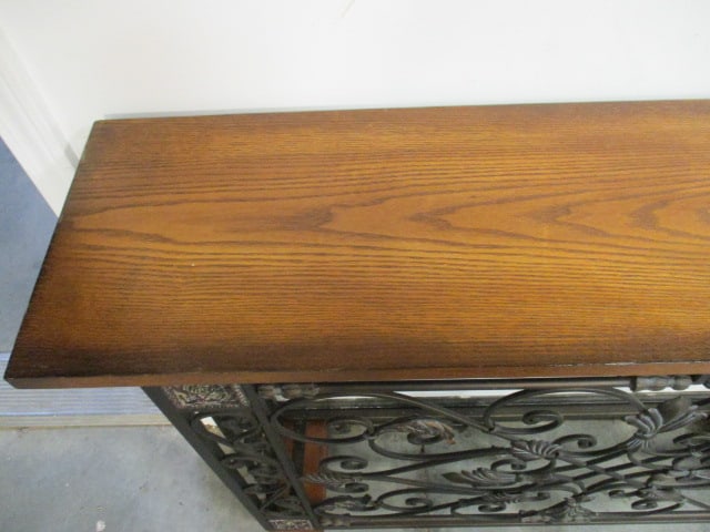 Wood Top Wrought Metal Console Foyer Table - 7