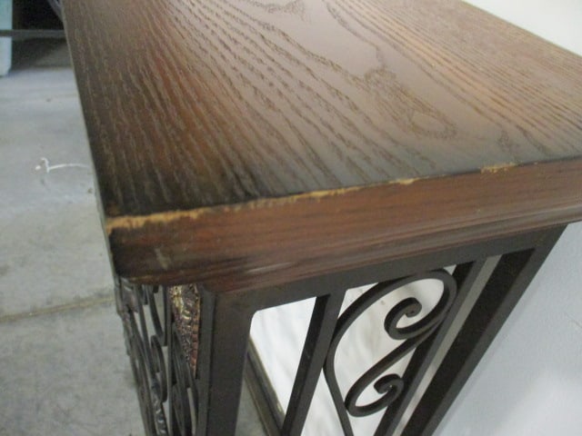 Wood Top Wrought Metal Console Foyer Table - 8