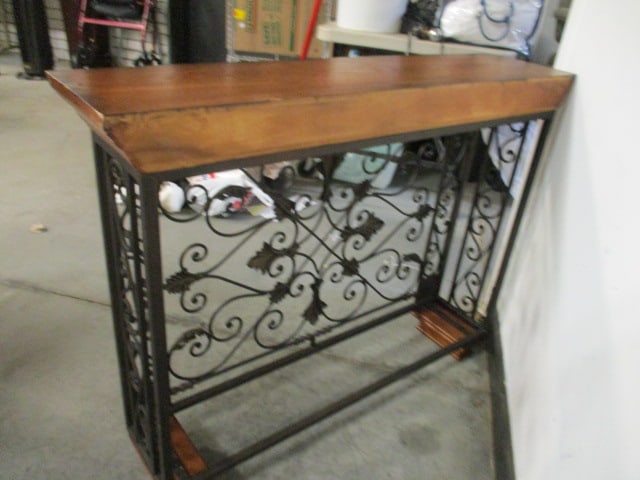 Wood Top Wrought Metal Console Foyer Table - 9