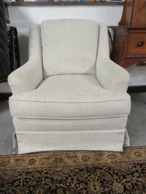 Nice Sherrill Furniture Tweed Upholstered Swiveling Rocker: 34 1/2"w, back skirt needs spot cleaning from movers, Local Pickup Only