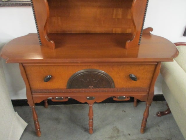 Vintage Hastings Puritan Colonial Revival Cherry Server with Open Plate Rack and Drawer - 5