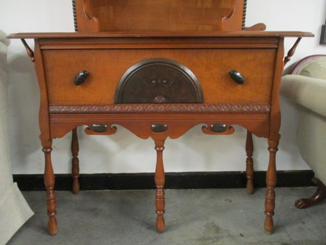 Vintage Hastings Puritan Colonial Revival Cherry Server with Open Plate Rack and Drawer - 6