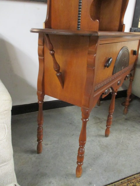Vintage Hastings Puritan Colonial Revival Cherry Server with Open Plate Rack and Drawer - 7