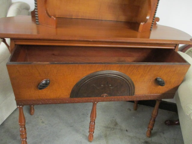 Vintage Hastings Puritan Colonial Revival Cherry Server with Open Plate Rack and Drawer - 9