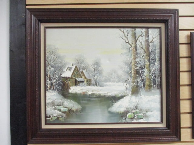 1970's Sundquist Signed Winter Landscape "Sofa Art" Painting (1 of 8)