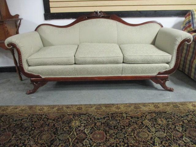 Federal Revival Mahogany Finish Sofa with Carved Eagle Crest, Rolled Arms and (1 of 12)