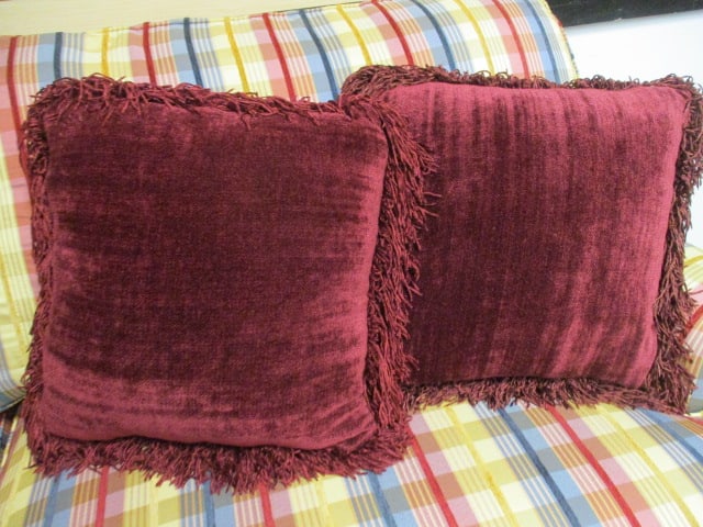 Wesley Hall Inc. Striped Upholstery Sofa with Pair of Chenille Throw Pillows - 12