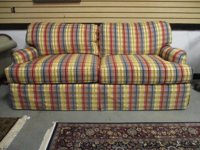 Wesley Hall Inc. Striped Upholstery Sofa with Pair of Chenille Throw Pillows - 2