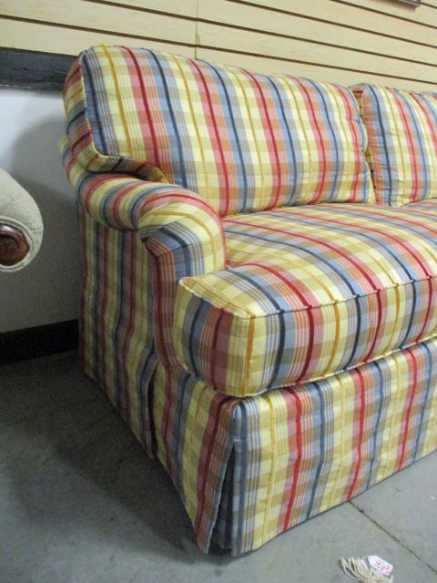 Wesley Hall Inc. Striped Upholstery Sofa with Pair of Chenille Throw Pillows - 3
