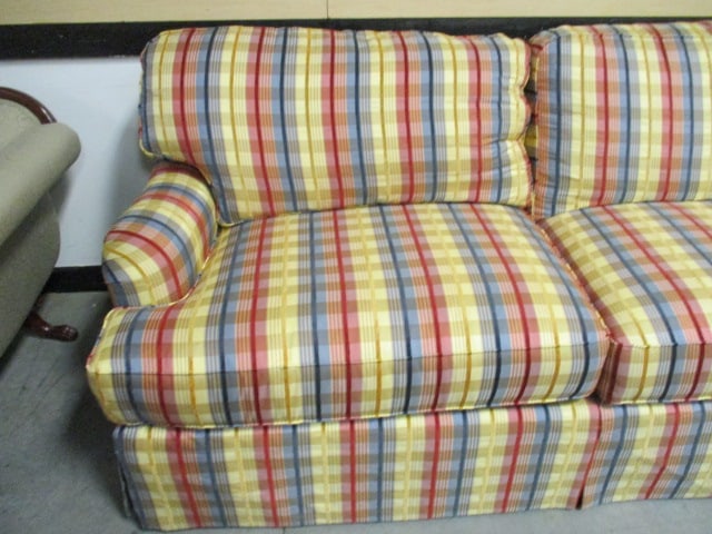 Wesley Hall Inc. Striped Upholstery Sofa with Pair of Chenille Throw Pillows - 4