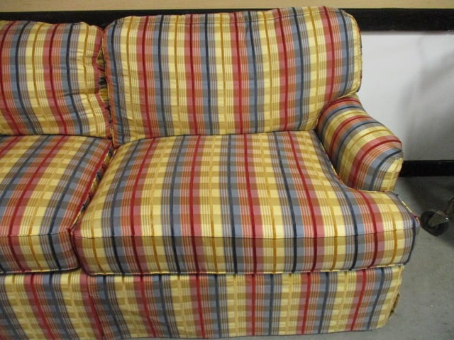 Wesley Hall Inc. Striped Upholstery Sofa with Pair of Chenille Throw Pillows - 5
