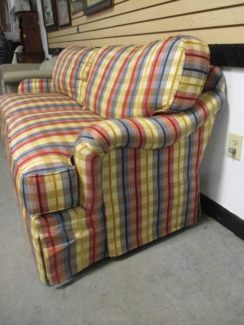 Wesley Hall Inc. Striped Upholstery Sofa with Pair of Chenille Throw Pillows - 6