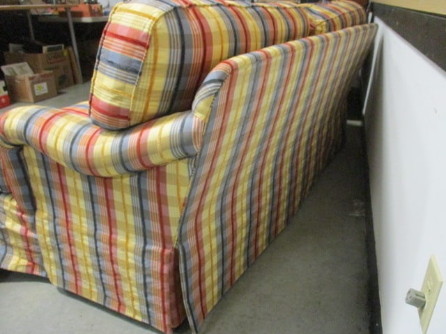 Wesley Hall Inc. Striped Upholstery Sofa with Pair of Chenille Throw Pillows - 7