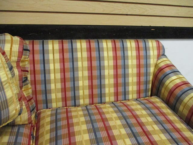 Wesley Hall Inc. Striped Upholstery Sofa with Pair of Chenille Throw Pillows - 8