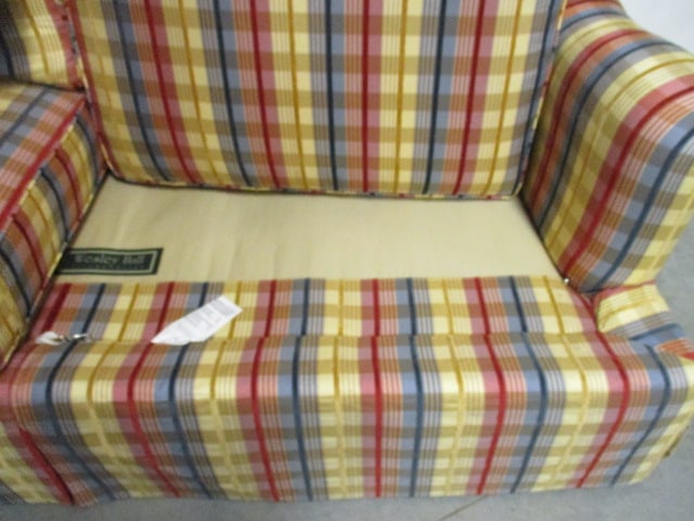 Wesley Hall Inc. Striped Upholstery Sofa with Pair of Chenille Throw Pillows - 9