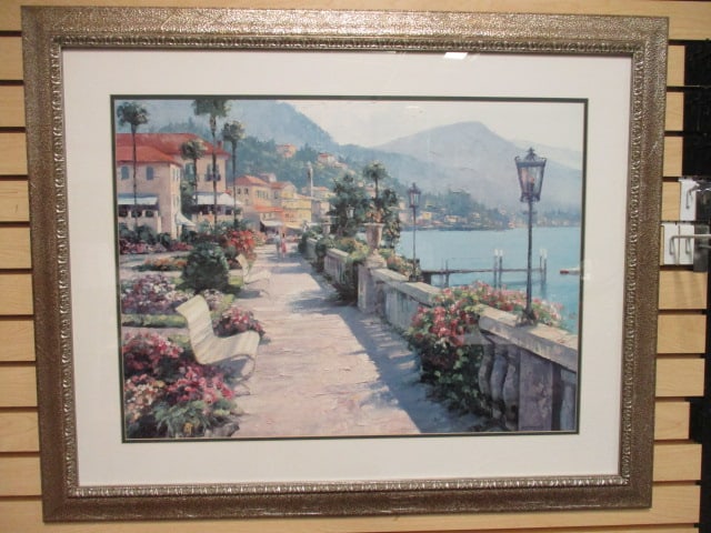 Framed and Matted "Bellagio Promenade" Print by Impressionist Artist Howard Behrens (1 of 6)