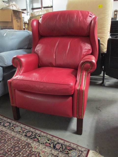 Hancock & Moore Red Leather Wingback Recliner with Rolled Arms and Nail Heads (1 of 8)