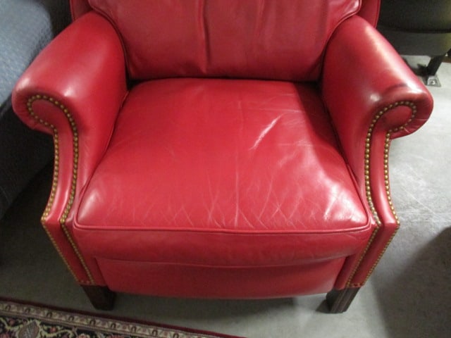 Hancock & Moore Red Leather Wingback Recliner with Rolled Arms and Nail Heads - 2