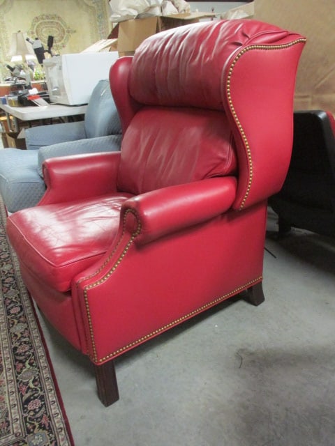 Hancock & Moore Red Leather Wingback Recliner with Rolled Arms and Nail Heads - 4