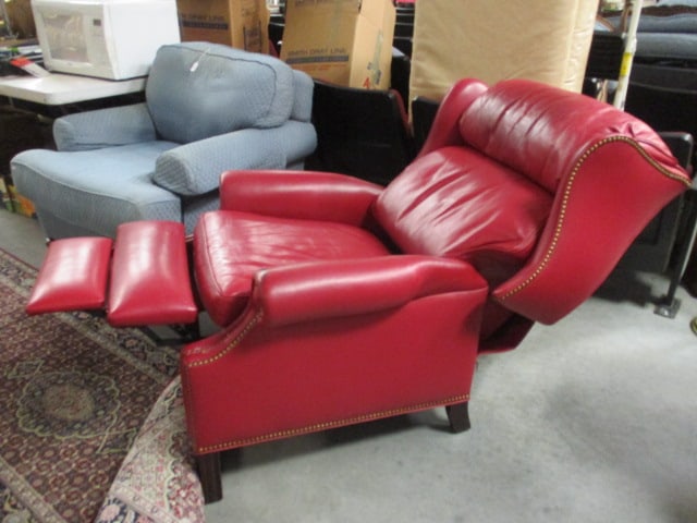 Hancock & Moore Red Leather Wingback Recliner with Rolled Arms and Nail Heads - 6