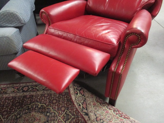 Hancock & Moore Red Leather Wingback Recliner with Rolled Arms and Nail Heads - 7