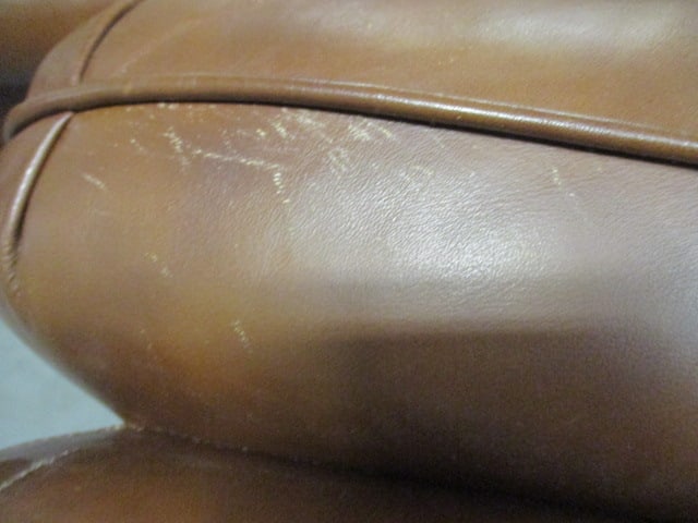 Classic Leather Inc. Button Tufted Brown Leather Rolled Arm Chair and Matching Ottoman - 16