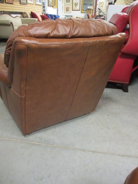 Classic Leather Inc. Button Tufted Brown Leather Rolled Arm Chair and Matching Ottoman - 4
