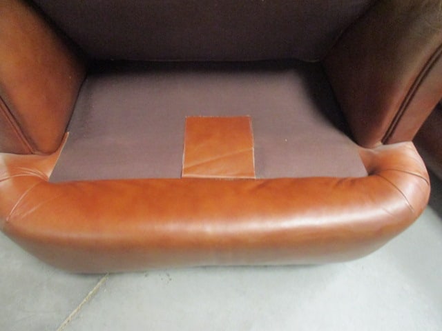 Classic Leather Inc. Button Tufted Brown Leather Rolled Arm Chair and Matching Ottoman - 7