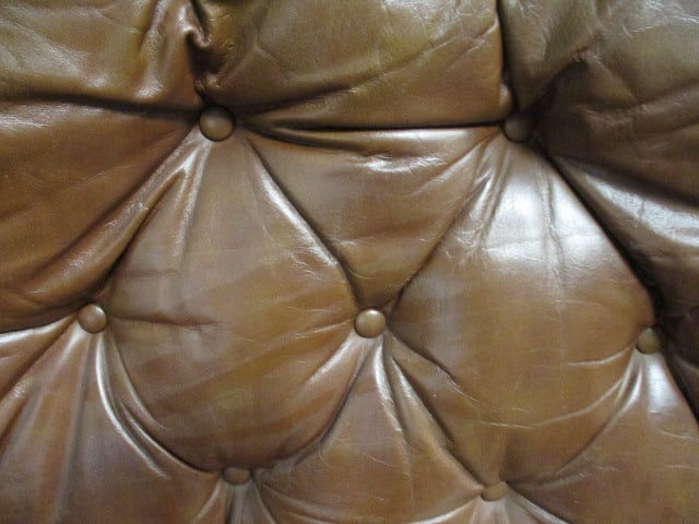 Classic Leather Inc. Button Tufted Brown Leather Rolled Arm Chair and Matching Ottoman - 9