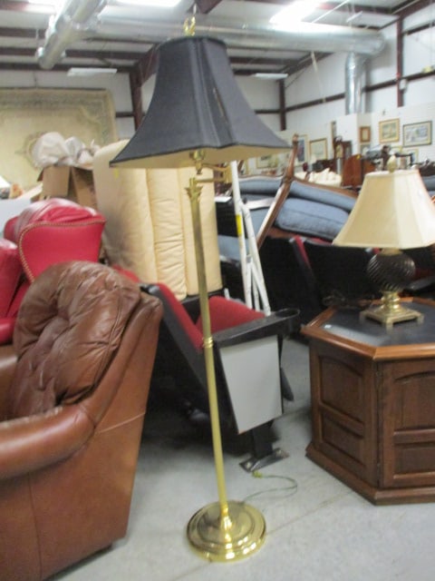 Baldwin Brass Swing Arm Floor Lamp: 58 1/2"h, shade has a split at seam, Local Pickup Only