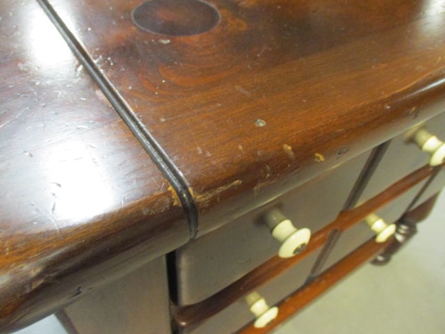 Ethan Allen Early American Style Dark Stained Pine End Table with Drawers - 10