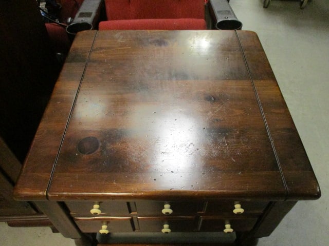 Ethan Allen Early American Style Dark Stained Pine End Table with Drawers - 2
