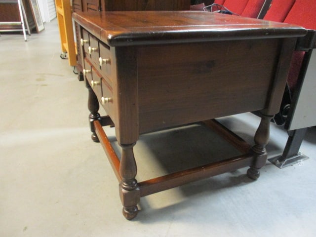 Ethan Allen Early American Style Dark Stained Pine End Table with Drawers - 3