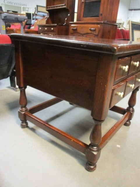 Ethan Allen Early American Style Dark Stained Pine End Table with Drawers - 8