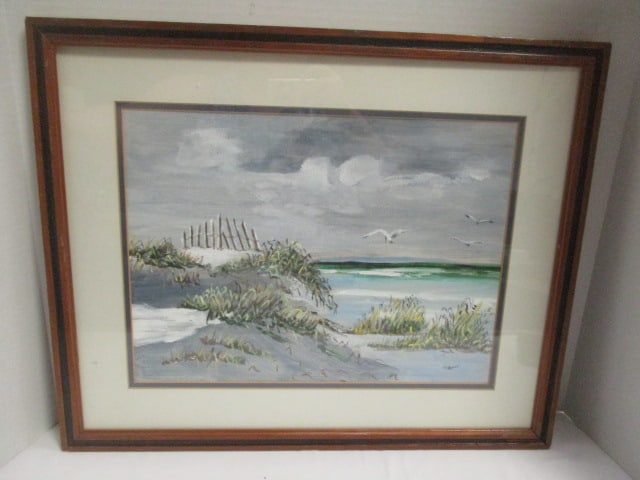 Framed and Matted Coastal Beach Scene Oil Painting by L S Arens - Signed (1 of 6)