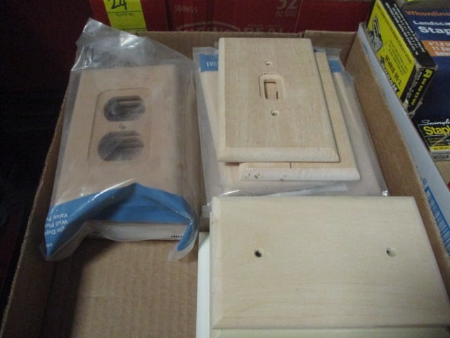 Collection of New Old Stock Wood Wall Plates: most still in plastic packaging