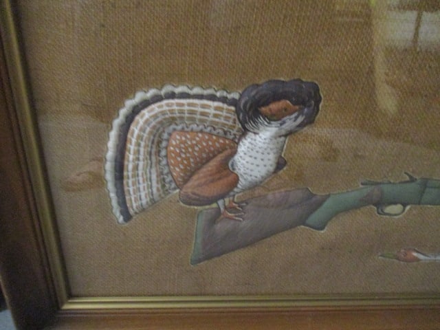 Vintage Framed 3-D Quilted Applique Game Birds on Burlap Artwork - 2